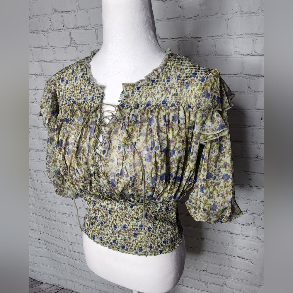 Free People Beatrice Floral-print Smocked Top In Mint Combo